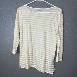 Majestic Paris for Neiman Marcus White & Gold Striped Long Sleeve Top - Medium